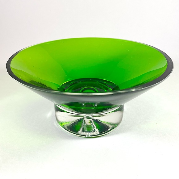 Vintage green and clear glass candy bowl